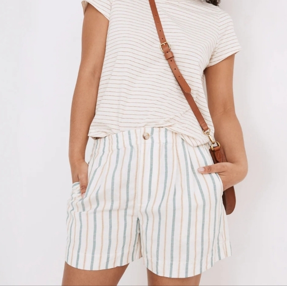 Madewell NWT Linen Viscose Blens Track Shorts in Stripe Size L - Picture 7 of 9